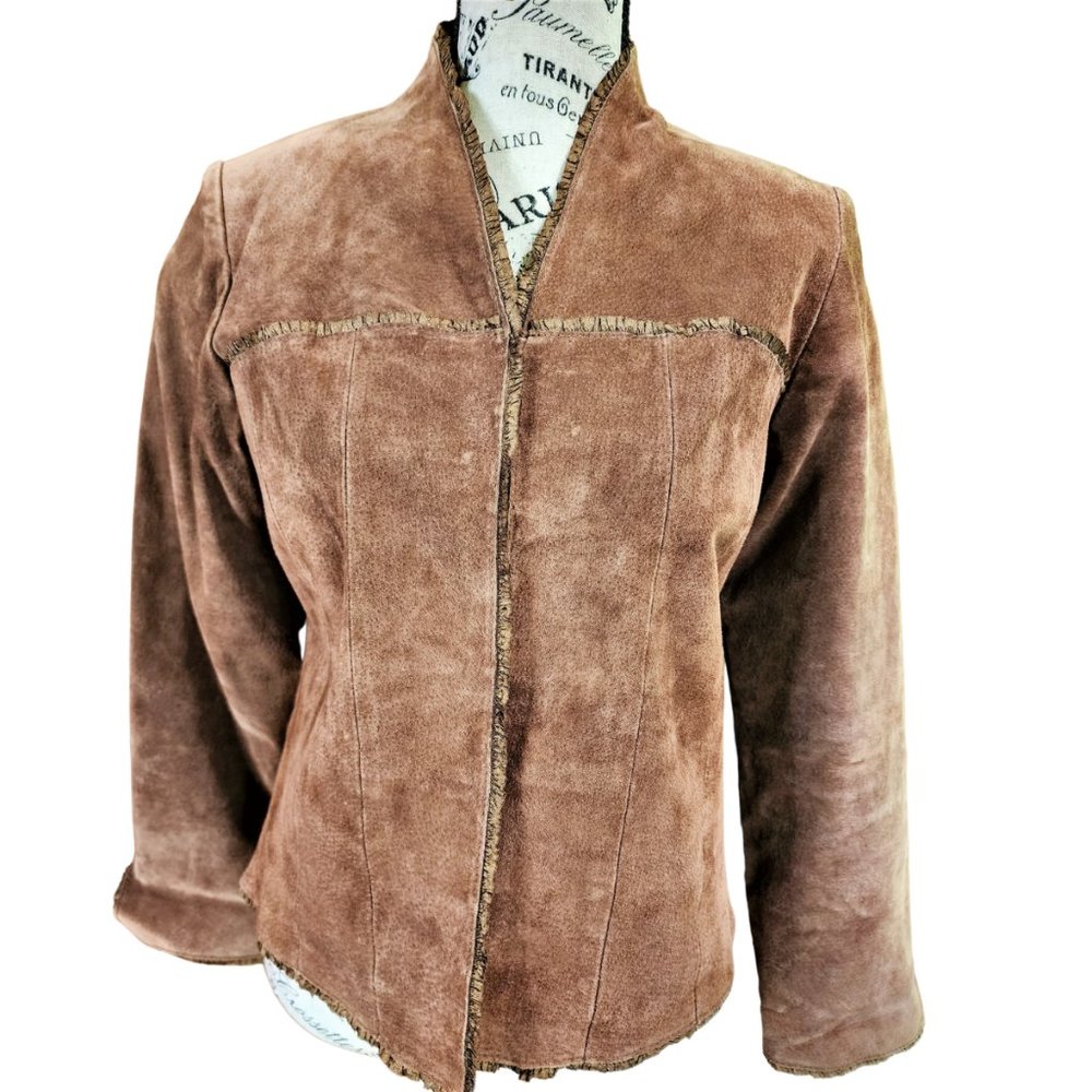 NEW DIRECTIONS Genuine Leather Chocolate Brown Suede Jacket Petite Small - Picture 3 of 9